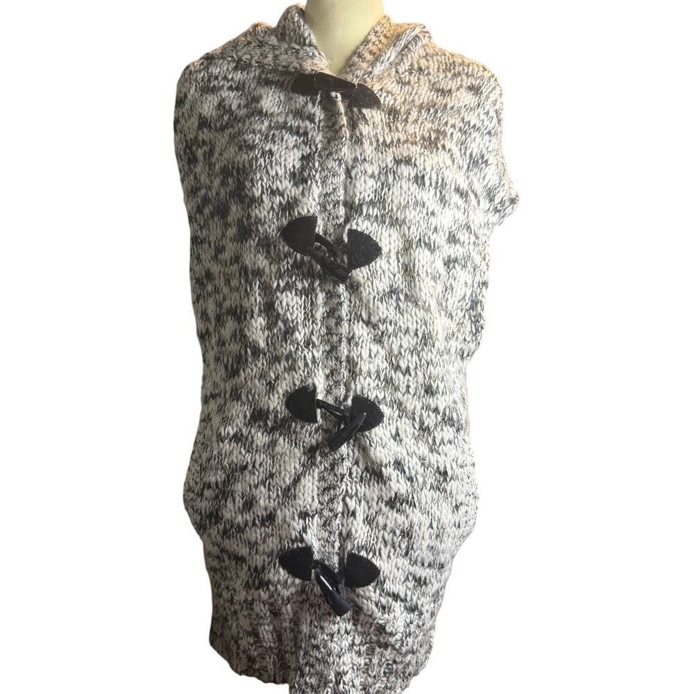 Alice + Olivia Marled Chunky Knit Hooded Toggle Vest, Wool Blend, Size Large